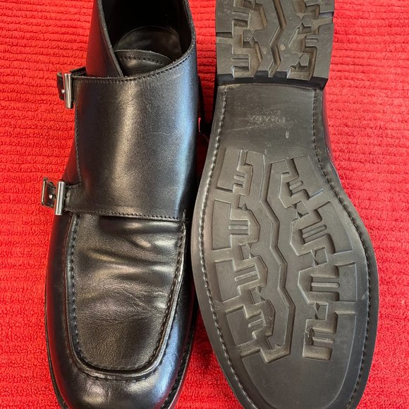 Prada Mens Buckle Boots Black Leather Mid Calf Round Toe Made In Italy - Picture 8 of 16